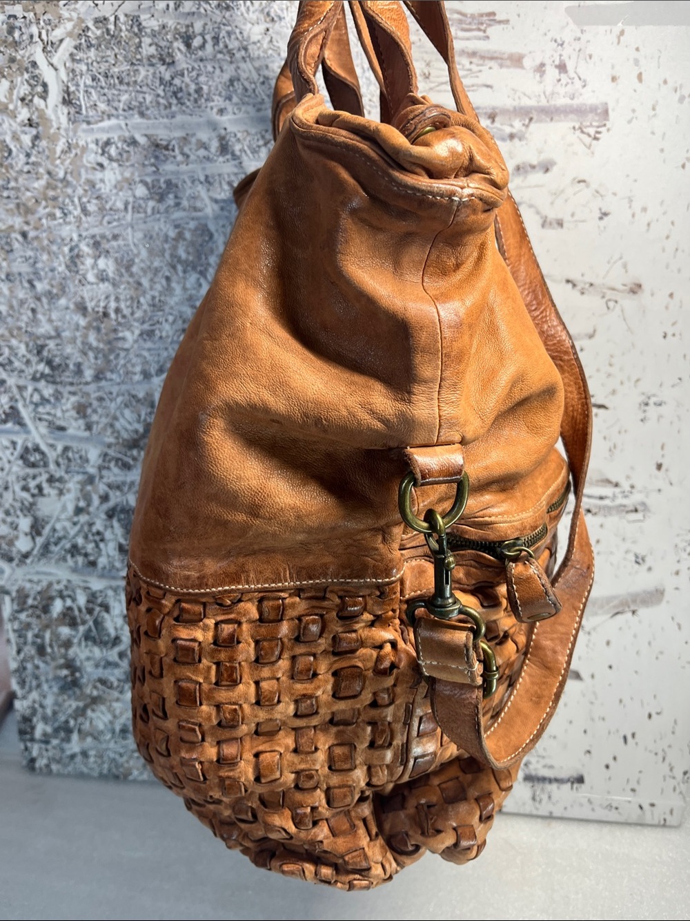 Langellotti Woven Leather Tote Bucket Bag - Picture 4 of 11